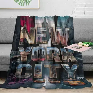 New York Cityscape Flannel Throw Blanket, Soft Warm Digital Print, Ideal for Sofa Bed Office Travel, All-Season Comfort