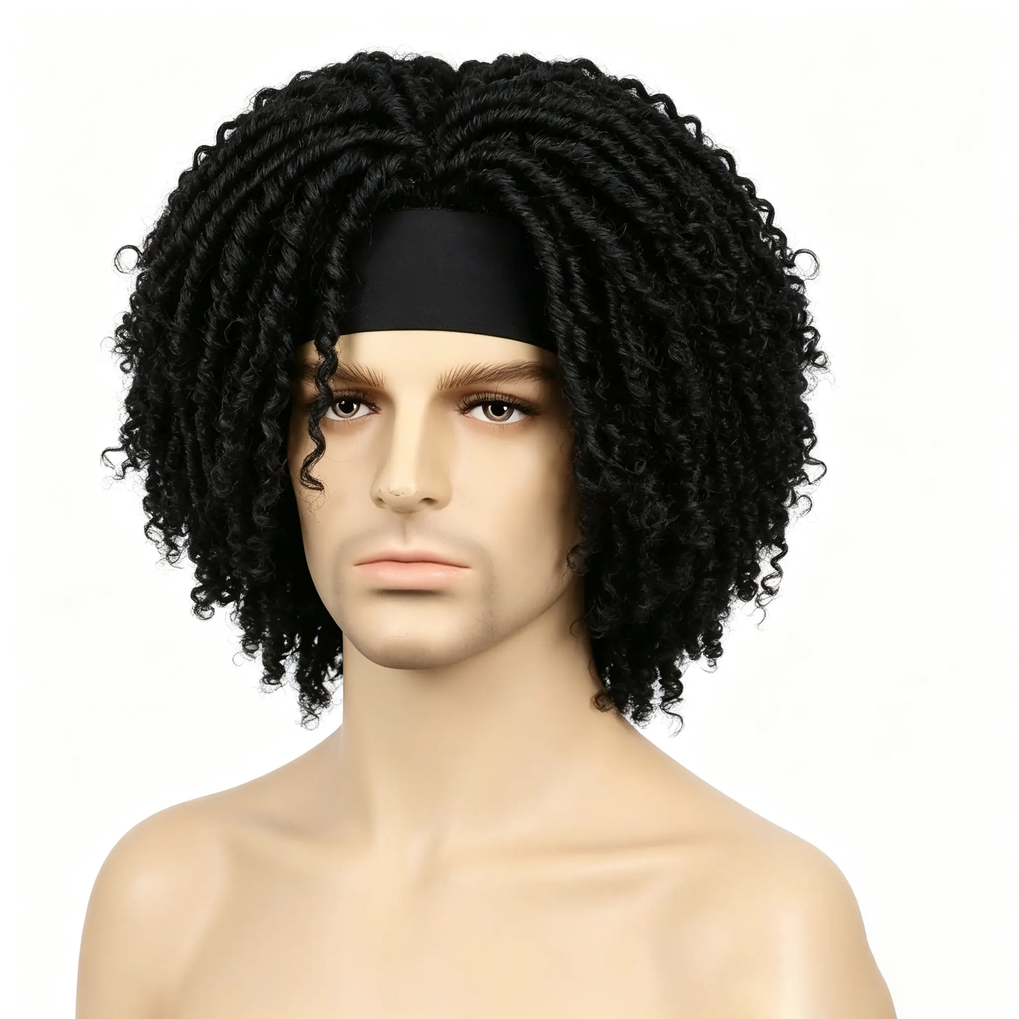 Men's Synthetic Braided Curly Hair Dreadlock Wig with 6-in Sporty Sports Headbands, Faux Locs for Everyday Wear (1 Size), Braided Design