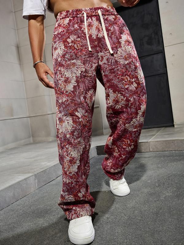 Men's Floral Print Woven Pants, Regular Fit Casual Comfy Trousers for Spring & Fall, Fashion Men's Bottoms for Daily Wear