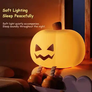 Halloween Pumpkin Night Light - Outdoor & Indoor Decor with 3-Level Dimmable LED, Rechargeable Silicone Touch Lamp for Kids, Nursery, Bedside (Waterproof, Safe for Children)