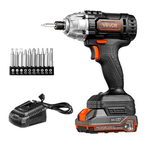 VEVOR Impact Driver, 1/4 Inch, 2800 RPM Max Speed, 20 V Powerful Motor, Electric Cordless Impact Driver Kit with Battery and Charger, 10 Bits, LED Work Light, for Furniture, Electrical, Home Repairs