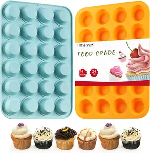 2 count  Mini Muffin & Cupcake Pan Set,   24 Cups Mini Muffin Baking Pan, Non-Stick, , Dishwasher Safe,  for Making Muffin, Cakes, Tart (Orange + Peacock Blue)
