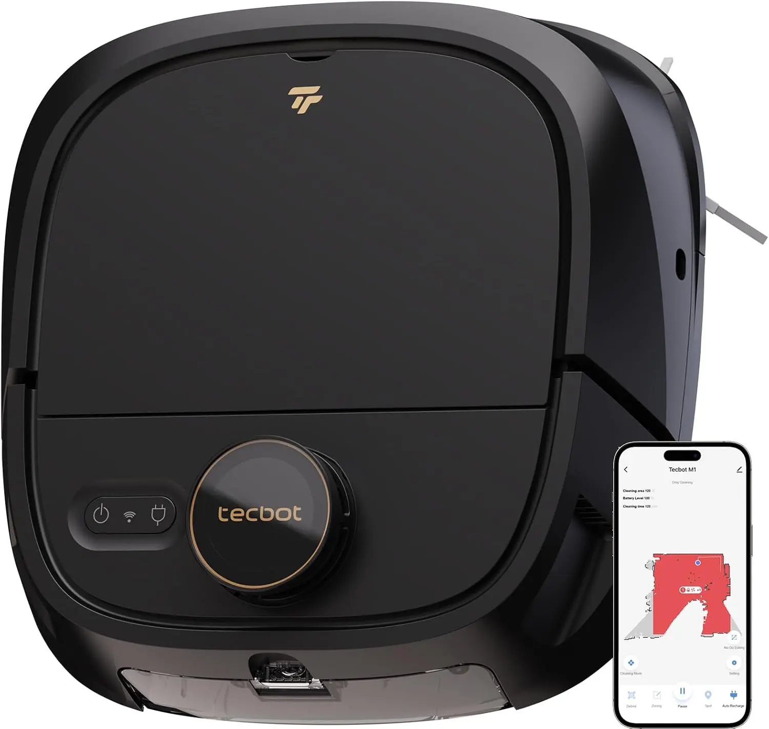 TECBOT M1 Pro Vacuum + Mop Robot, LiDAR Nav. Robotic Cleaner with Accurate LiDAR Navigation, 180mins Runtime, 6N Suction, Pet Hair Handling, Carpet/Hardwood Compatibility, Auto Smart Mopping, Self Cleaning, Obstacle Avoidance, Voice Control, Black, 10Mm,