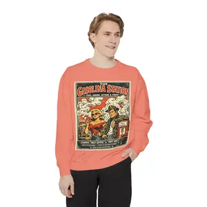 Gasolina Station Retro Poster Sweatshirt Vintage Gas Pump Illustration 80% Cotton 20% Polyester OEKO-TEX Certified Soft Midweight Fabric