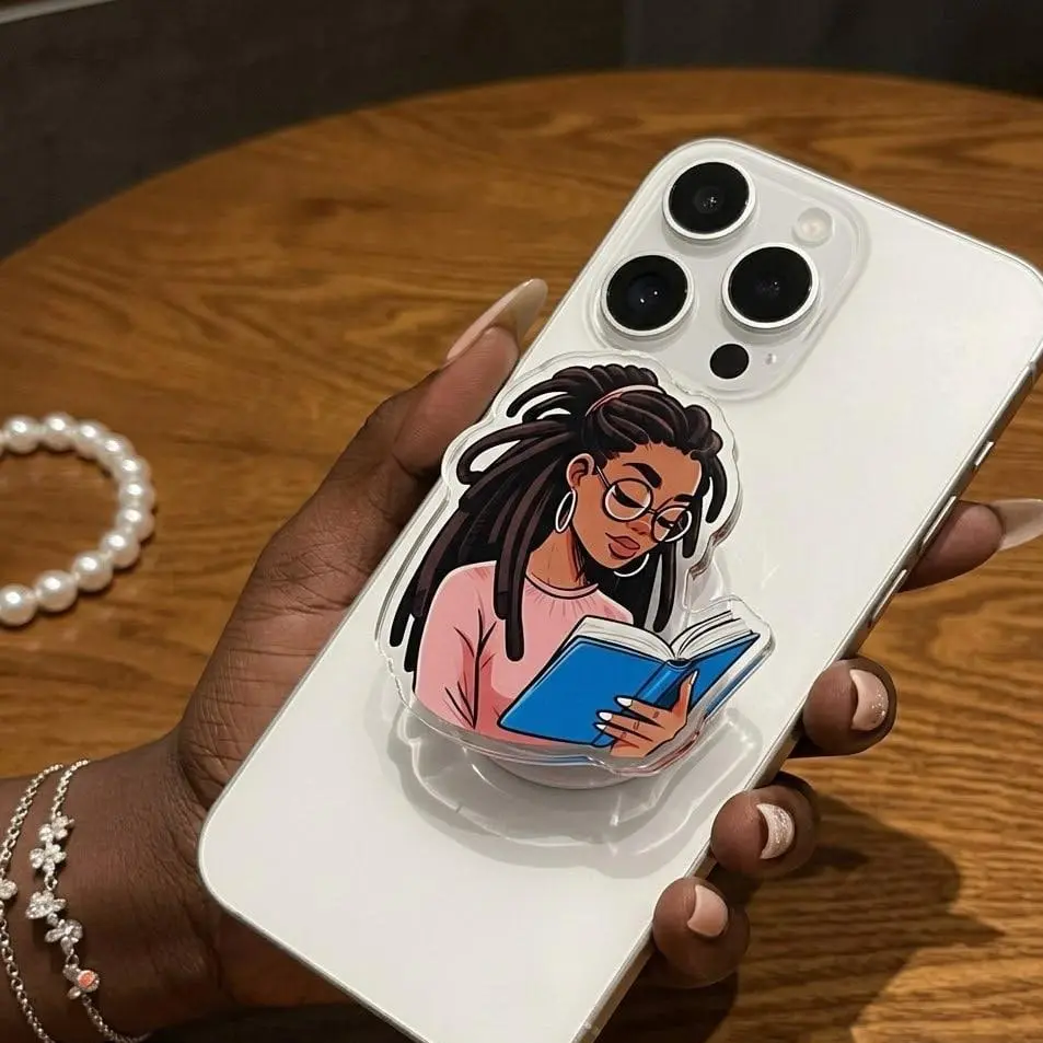 Melanin Girl Book Phone Grip, Black Girl Reading Aesthetic, Cute Book Lover Accessory, Magnetic Phone Grip Stand, Trendy Gift For Her