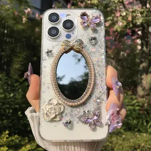 Butterfly & Rhinestone Decor Phone Case, Handmade Phone Protective Cover, Phone Accessories Compatible with iPhone 16 15 14 13 12 Pro Max