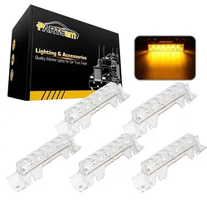 Partsam 5PCS Clear Lens 6LED Amber Cab Light Truck Trailer Top Cab Marker Roof Running Light Waterproof Reflective Lights Assembly Compatible with 2004 VN/2003-2020 VNL Trucks
