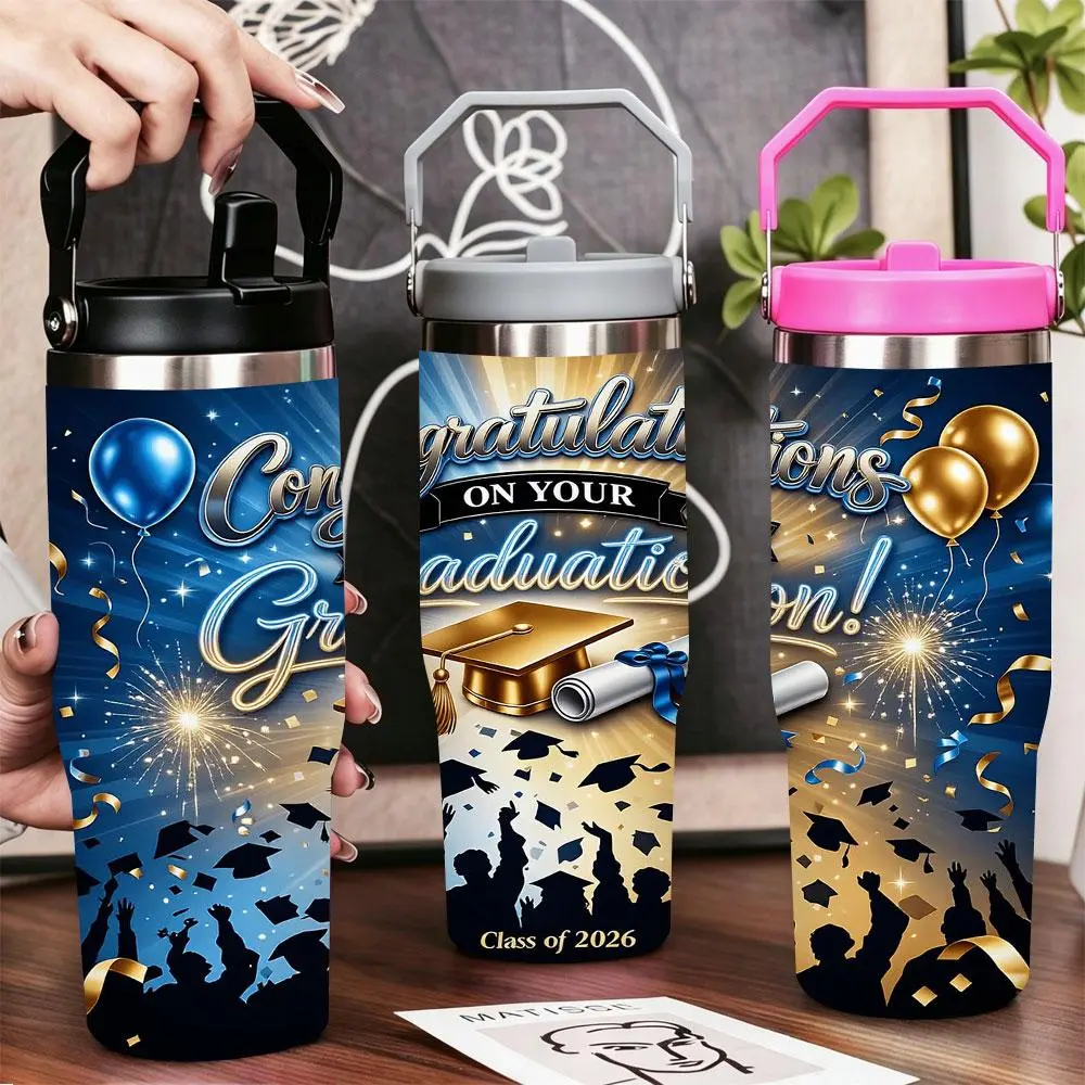 Multi-Size Graduation Gift Stainless Steel Tumbler with Lid & Straw - 40oz/30oz/22oz/20oz/12oz Double Wall Vacuum Insulated Flasks, Leak-Proof, BPA-Free, Cold & Hot Retention for Gym, Office