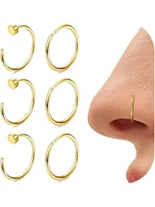 6 Pcs Golden Simple Round Nose Rings for Women Men High-quality Surgical Steel Fake Nose Rings Stylish Fake Nose Piercing Septum Piercing Nose Rings Classic Helix Hoop Cartilage Conch Rook Daith Earrings Lip Rings Thin Nose Hoops