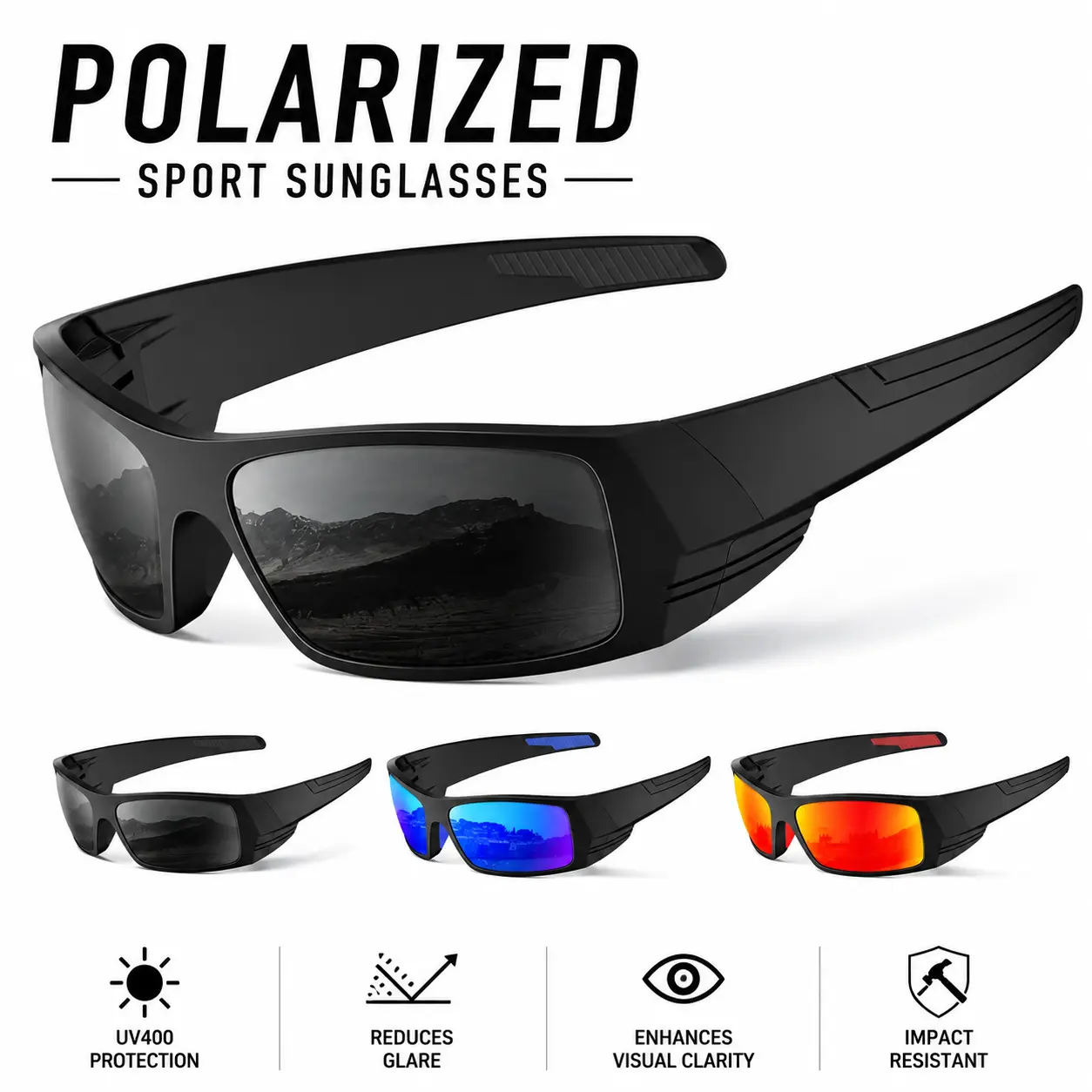 Unbreakable Polarized Sports Sunglasses (Lightweight PC Frame Sporty Sunglass Black Vintage UV400 Y2K Aviator Sport Cycling Sunglass) for Cycling, Running, Fishing, Driving, Motorcycle Riding, Hiking & Outdoor Sports google