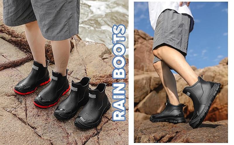 Unisex Lightweight Anti-Slip Rain Boots | Stylish Short Boots, Versatile for Car Washing and Outdoor Use, Wear-Resistant Non-Slip Sole, Suitable for All-Year Round, Round Toe Design