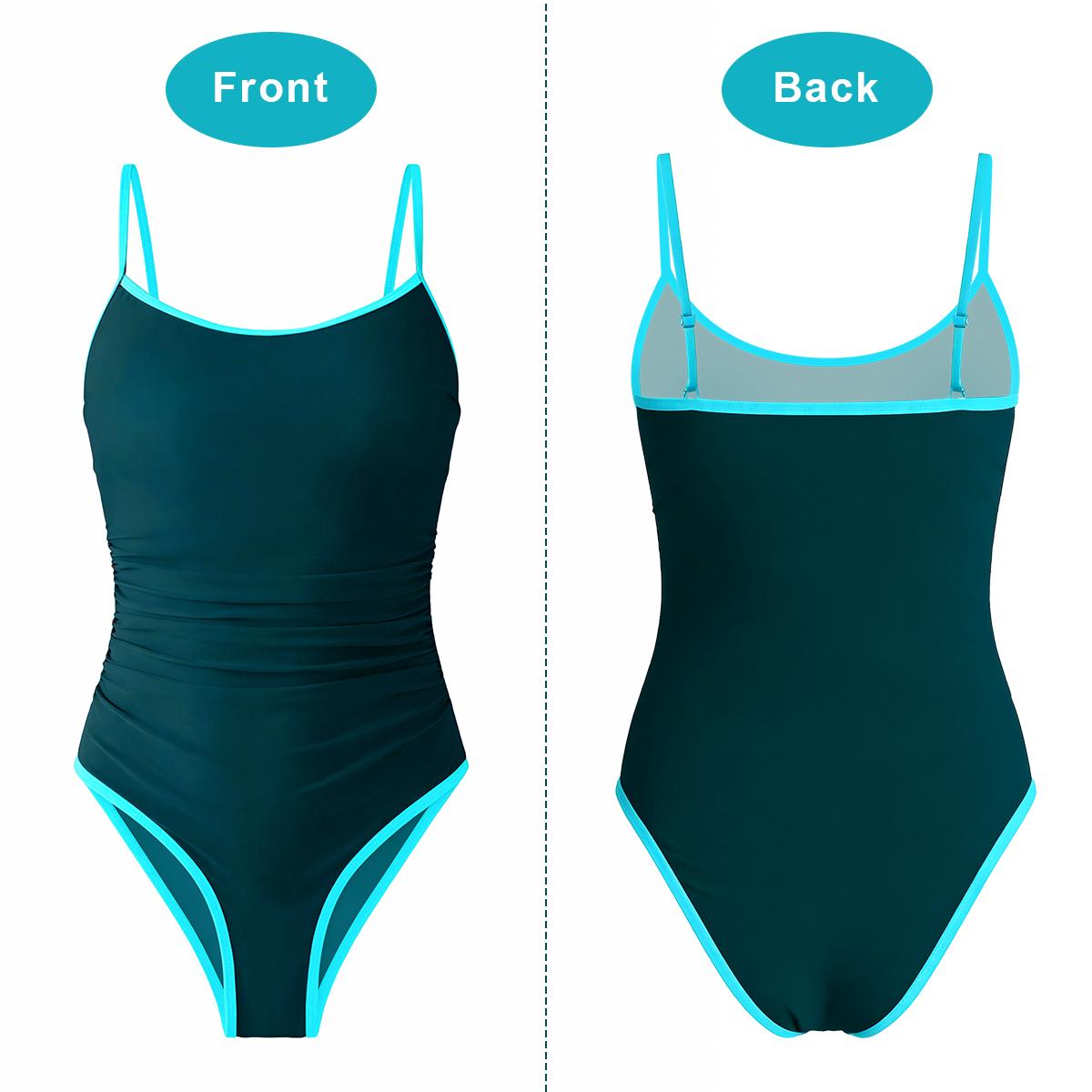 B2LOVER Women's One Piece Swimsuit Tummy Control Slimming Bathing Suit Color Block Spaghetti Strap 1 Piece Swim Suit Swimwear