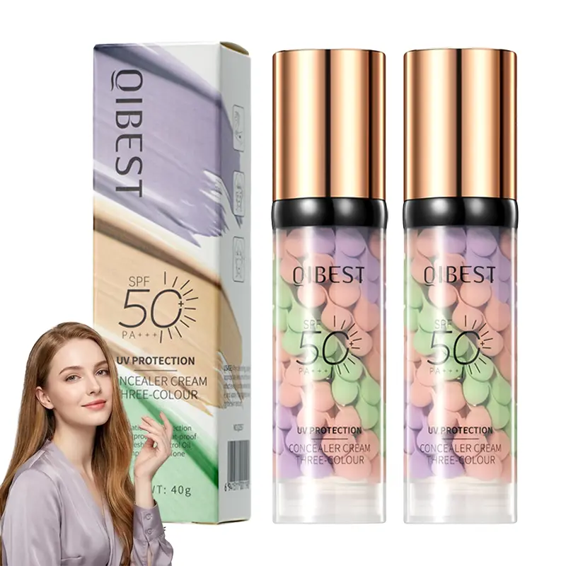 3-in-1 Color Correcting Facial Serum, Moisturizing Primer, SPF 50 PA+++, Brightening Primer for Even Skin Tone, Oil Control & Refreshing, Purple, Pink & Green Tones,Women's skin care gifts