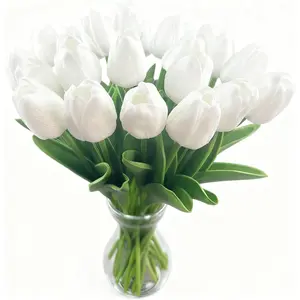 20pcs–13.5 Inch White Tulips Artificial Flowers Mother's Day Easter Valentine’S Day Gifts in Home Kitchen Wedding Dining Table Decorations Faux Flowers