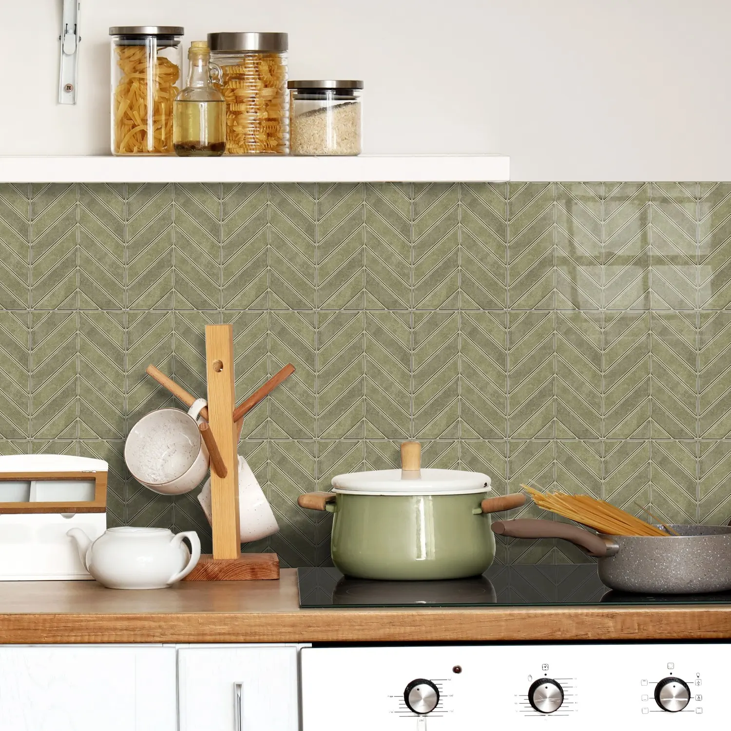 10/20pcs Texture Herringbone Wall Tile Stickers, Easy to Install Self-Adhesive and Removable, Geometric Patterns, Kitchen Bathroom Living Room Decor