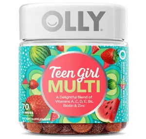 Olly Teen Girl Multi Gummy, Healthy Skin and Immune Support, 15 Essential Vitamins, Biotin, Zinc, Calcium, Chewable Multivitamin, Berry Melon, 35 Day Supply, 70 Count