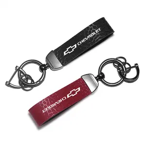 Car Keychain, for Chevrolet Car Keychain, Simple Design PU Leather Key Ring, Automotive Interior Accessories, Car Key Circle Ornament, In-car Decoration, Car Key Case