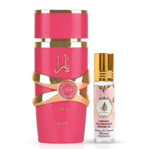 Yara Candy Eau de Parfum Spray 100ml (3.4 oz) by Lattafa & Pink Blush Shams Al Emarat Khususi Roll-On Perfume Oil 10ml (0.34 oz) By Ard Al Zaafaran (Bundle)