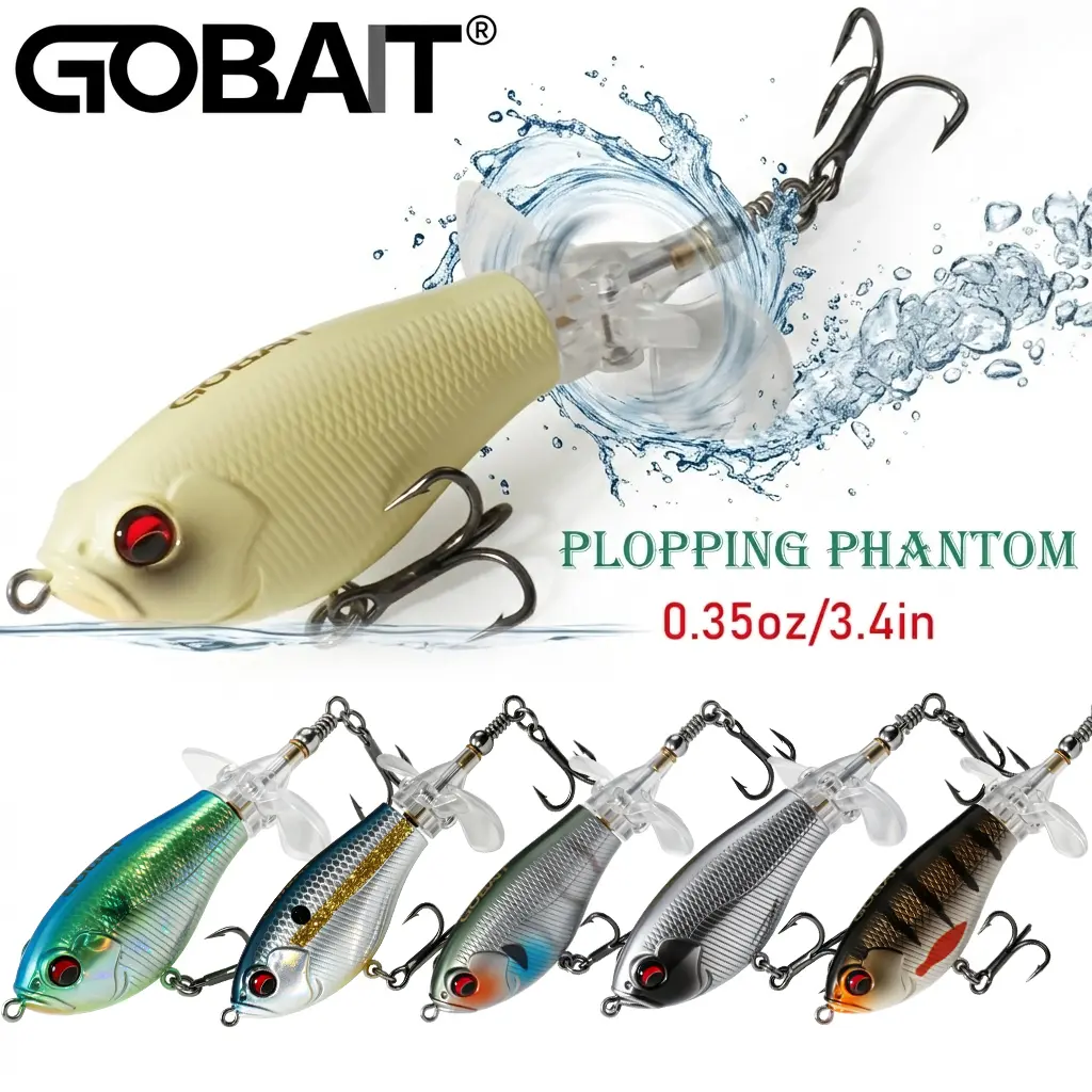 GOBAIT Topwater Prop Bait 3 Pack, Hard Floating Lipless Lures with Rotating Blade Tail, High-Carbon Treble Hooks for Freshwater Bass, Pike & Trout, 0.35oz Fishing Supplies, Muskies, 0.35Oz (10G)