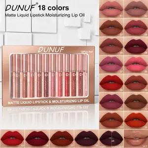 DUNUF 12-Pack Matte Waterproof Lipstick Set, Long-Lasting Non-Stick Cup Lip Gloss, Moisturizing Lip Tint, Easy Application Makeup for Women, Holiday Gift