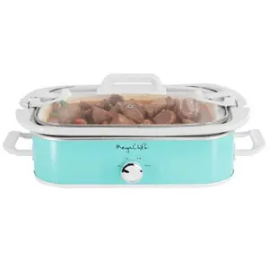 212 MAIN Megachef MGSL-5000-T 3.5 qt. Casserole Slow Cooker with Locking Lid, 3 Temperature Settings, Turquoise, Ideal for Bake&Roast