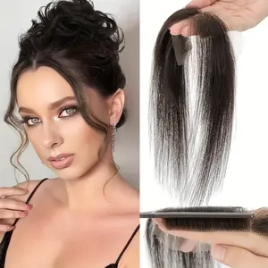 Hot Sell NEW Arrived Frontal/Side Air Bangs Hairpiece for Women Human Hair Extension Hairline Loss Straight Tape in Human Hair Front Hairline Human Hair Toppers Replacement Toupee 10 Inch Short Middle Parting Hair Style 0.75 Inch X 6.25 Inch Lace