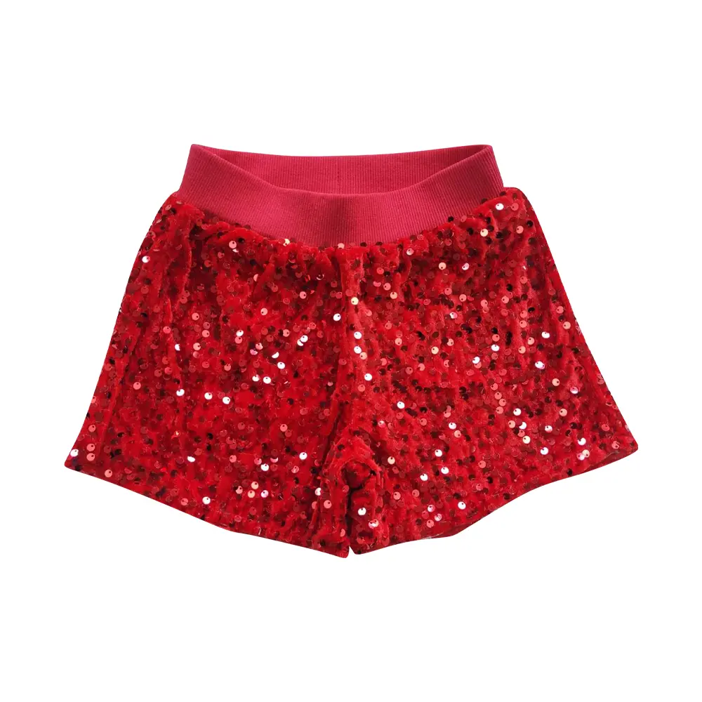 Red Sequined Girls' Shorts - Classic Mid-Waist Youth Style with a Sparkly Finish and Elastic Waistband, Youth Short