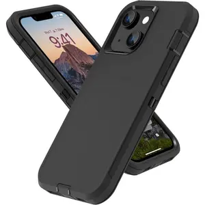 for iPhone 13 & 15 Case, for iPhone 14 Protective Case, 3 Layer Heavy Duty Shockproof Silicone Rubber Cover, Rugged Hybrid Durable Case for iPhone 13/14/15 6.1 Inch (Black)