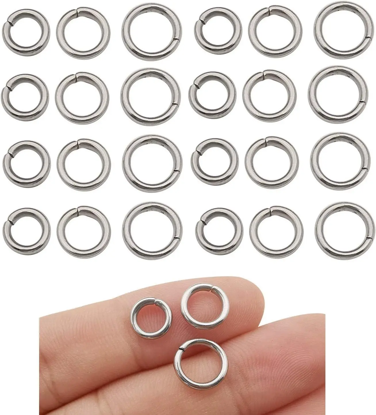 300pcs Mixed 8mm 9mm 10mm Thick Strong Stainless Steel Jump Connector Rings for Jewelry Making Necklaces Bracelets Earrings Keychain DIY Craft (M536)
