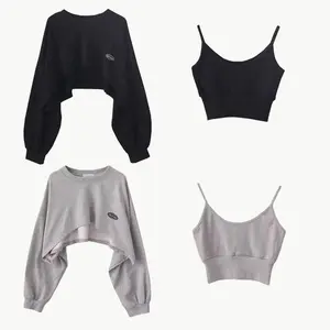 Black Cropped Sweatshirt + Crop Top & Shorts Set - Athletic Chic Outfit for Exercise, Dog Walking, Fitness & Dancing