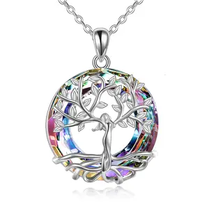 Tree of Life Pendant Necklace for Women with Crystal, 925 Sterling Silver Jewelry Gift for Mother's Day Gift, Meaningful Jewelry for Family