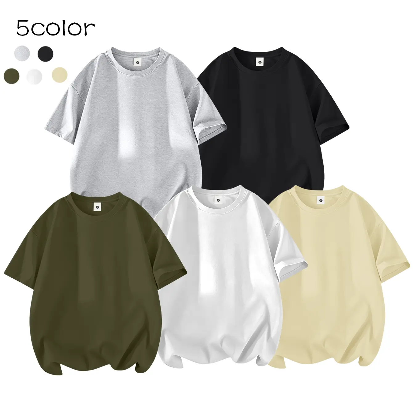 Men’s 5-piece set of tops: lightweight summer cotton, skin-friendly casual fashion short-sleeve T-shirts, suitable for running, golf, fishing, basketball, camping, gym workouts, swimming, and beachwear—an ideal summer gift for a husband or boyfriend. Beig