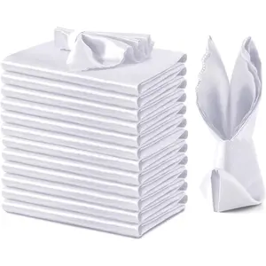 12 Pack White Satin Napkins 12x12 Inch Wedding Napkins, Scalloped Elegant Dinner Napkins Square Table Napkins Decor, Silky Satin Cloth Napkins for Restaurant Banquet Graduation Party Disposable Hand Kitchen
