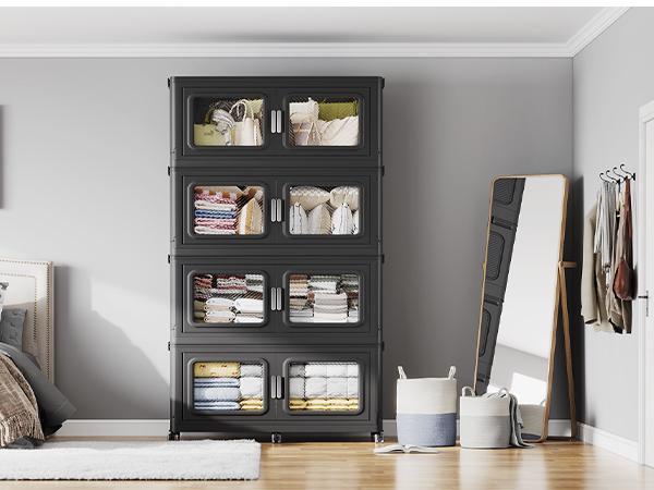 BROVIEW 50Qt-1200Qt Extra Large Storage Bins with Lid, Plastic Stackable Storage Bins with Wheels, Collapsible Closet Organizer and Storage Drawers,Multi-pack 1/3/4/5pack