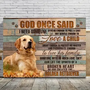 1pc Wooden Framed Canvas Painting Golden Retriever Art Prints Wall For Bedroom Living Room Home Decor Dog Home Wall Decor, Golden Retriever Canvas Print Poster Picture With Framed Ready To Hang Gift