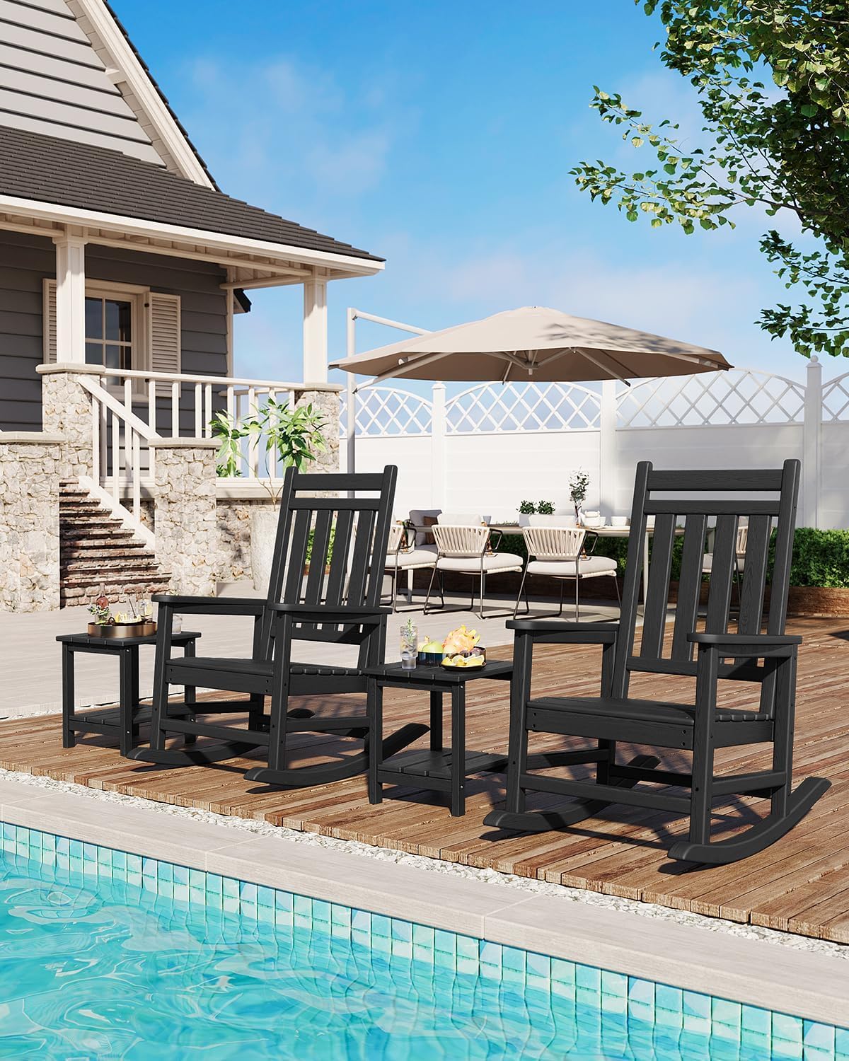 Poly Lumber HDPE Plastic Adirondack Porch Rocking Chair Set, High-Back All-Weather Durable Outdoor Living Patio Backyard Furniture for Adults, Outdoor Living Furniture, Porch Rocking Chairs