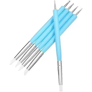 5 count/Set Soft Pottery Clay Tool  & Stainless Steel Two  Sculpting Polymer Modelling Shaper Art Tools Blue