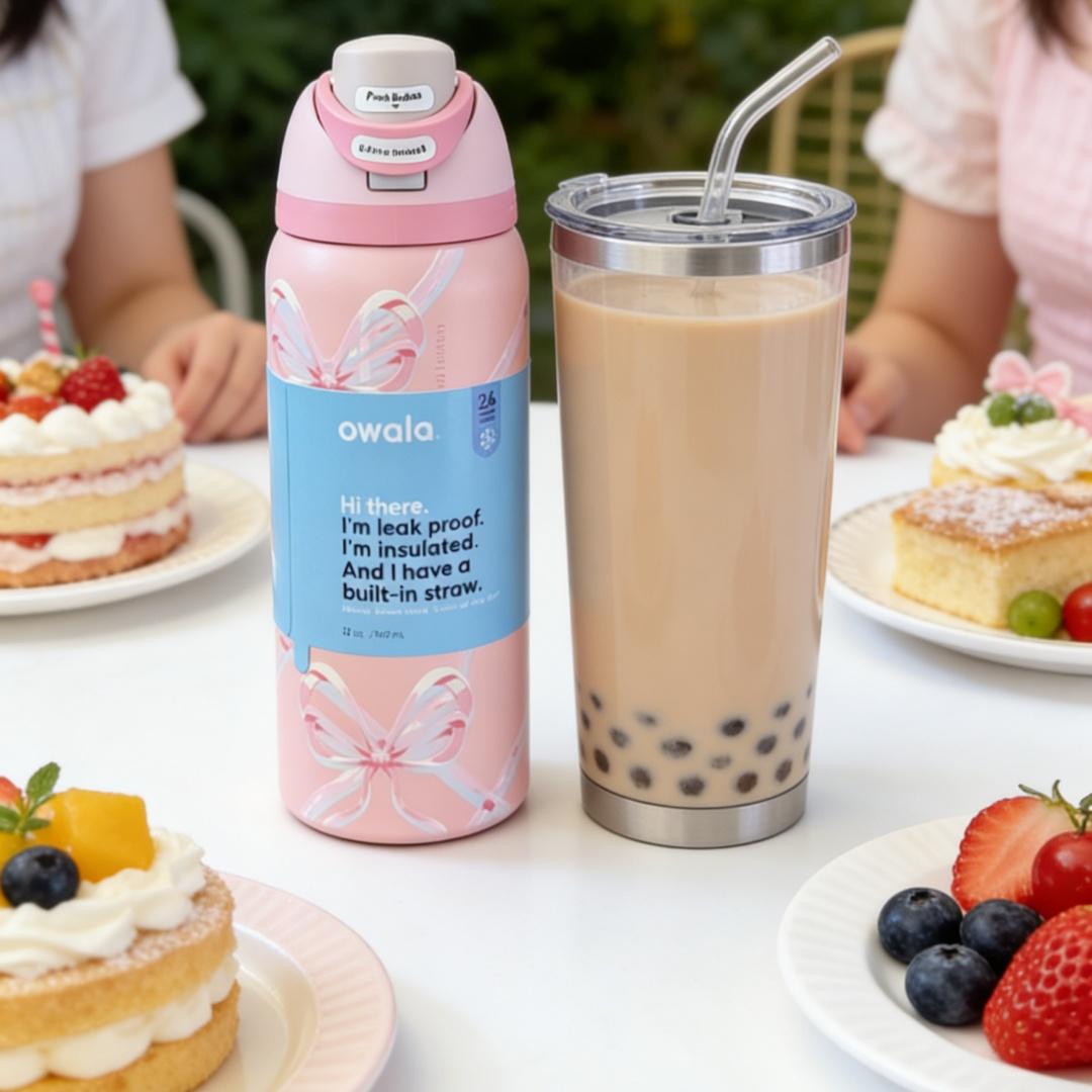 Owala FreeSip 32oz Pink White Bow Insulated Bottle - Sweet Girly Style, Portable & Leak-Proof for Student Campus Use