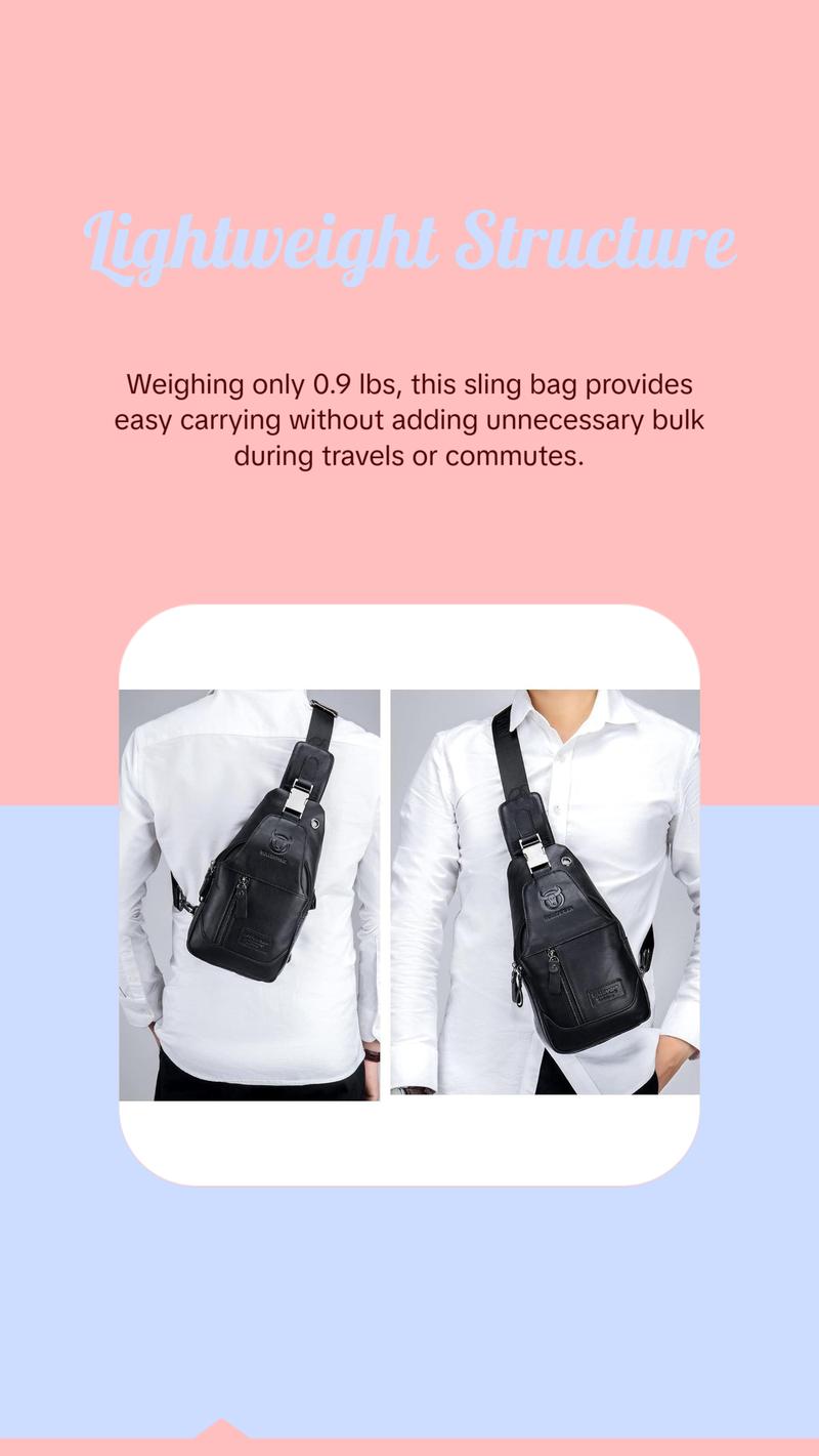 FR Fashion Co. Men's PU Leather Casual Crossbody Sling Bag with Zippered Pockets & Adjustable Strap for Everyday Use - Sleek Minimalist Design for Commuters & Urban Professionals