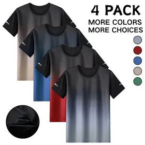 4-Piece Men’s Gradient Athletic T-Shirt Set – Ombre Color Blocking & Quick Dry, Performance Activewear Bundle for Gym & Running