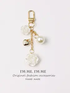 Elegant Faux Pearl & Flower & Heart Shaped Keychain, Cute Charms Keychain, Cute for Women & Girls, Fashion Accessories for Daily Use, Trendy All-match & Exquisite Keychain for Birthday Gift