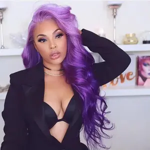 Ombre Purple Wig Long Body Wave Lace Frontal Pre-plucked Hairline Heat Resistant Synthetic Glueless Wig for Women