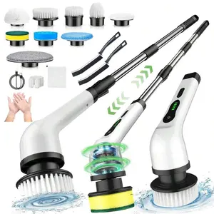 2025 Electric Rotary Scrubber, Rechargeable Cleaning Brush, Shower Scrubber With 9 Brush Heads, 2H Power 2-Speed, Adjustable Extended Handle, IPX7 Waterproof For Tubs Tile Floors Cars, White Easter Gift