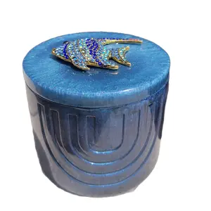 RESIN Blinged out Tropical Fish Navy Blue Metallic trinket storage Jar with lid decor decorative handmade quality jewelry stash jar Organizer Decor Shiny  Canister