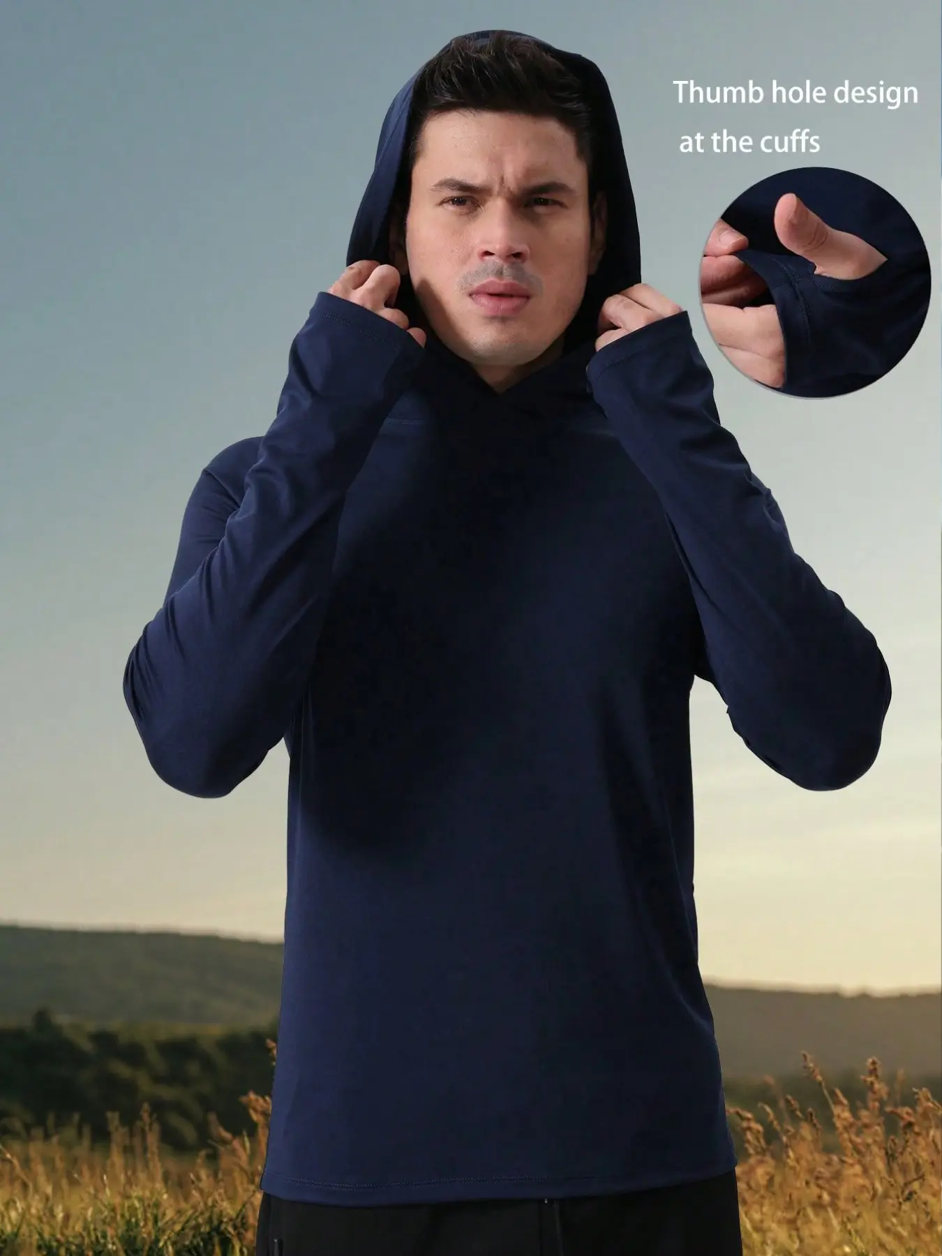 High Elasticity Quick-Dry Breathable Lightweight Sports Long Sleeve Hoodie, Fitness Sport Top, Athletic Apparel Tops, Athletic Fashion Activewear, Fishing Hiking Running Outdoor Sport Thumb Hole Long Sleeve T-Shirt, All Season Activewear