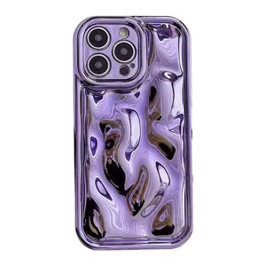 12 Cute Phone Cases - 3D Phone Cases Pleats Wave Mirror Phone Case Glitter iPhone Cases 12 6.1" Soft TPU Shockproof Phone Cover for Women MenPurple