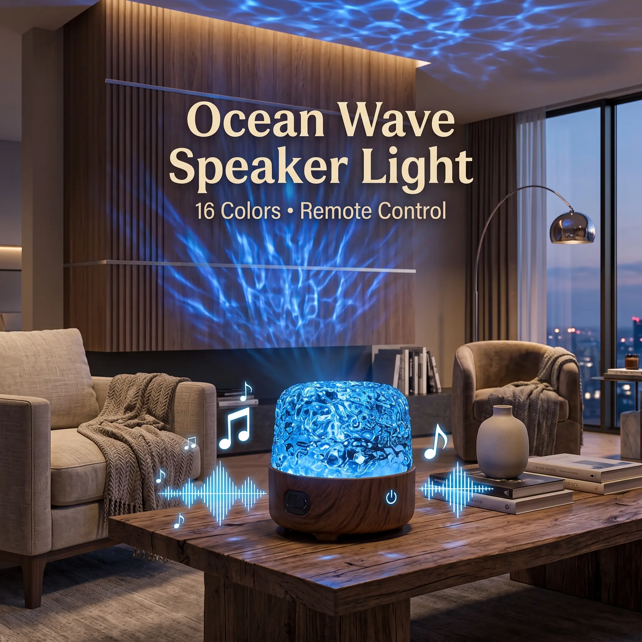 Rechargeable Waterproof Shower Lamp with Bluetooth Speaker, 16-Color Ocean Wave Projector, Dynamic Water Ripple Effect, Adjustable Mood Lighting, Remote & Touch Control, Rotating Flame Ambience, Included Battery for Bathroom Decor