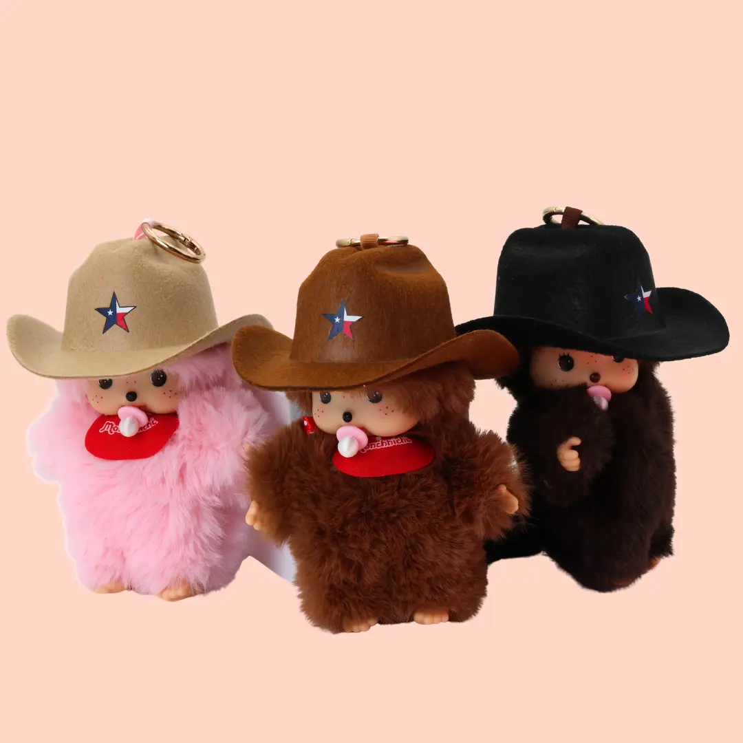 Texan Baby Monkey Plush Keychain – Mini Monkey Doll with Texas