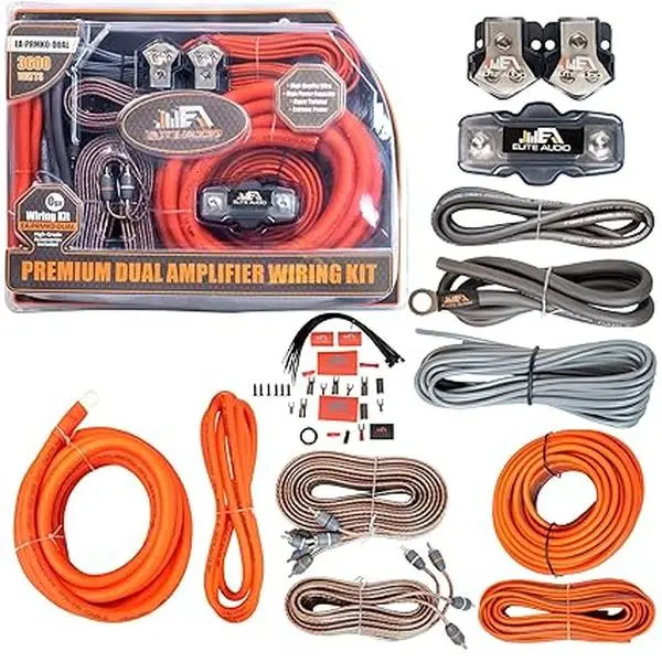 Elite Audio PRMK0-DUAL Premium 0 Gauge Dual Amplifier Wiring Kit Set for Car Audio Install - CCA Wire, Triple Shielded RCA Cables for Clean Signal, ANL Fuse Holder, Ring Term., Efficient Power Delivery