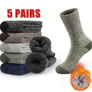 5 Pairs Thick and Warm Socks for Men, Thick Winter Hiking Socks, Warm Breathable Crew Mens Socks
